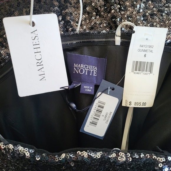 Marchesa Notte Ombré Sequin Gunmetal Column 3 In 1 Evening Gown NWT Size 6 - Picture 15 of 16